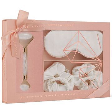 shumee CRYSTALLOVE Komplet za domači SPA iz prozornega kremena - valjček iz kamnitega kristala + svilen naglavni trak + 4 svileni trakovi