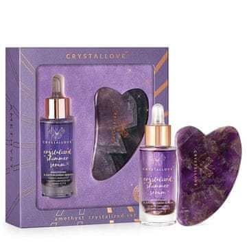 shumee CRYSTALLOVE Amethyst kristalizirani komplet - ametistni serum za obraz in masažna plošča gua sha