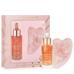 CRYSTALLOVE CRYSTALLOVE komplet s kristaliziranim rožnatim kremenom - serum za obraz z rožnatim kremenom in masažna plošča gua sha