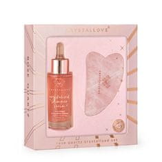 CRYSTALLOVE CRYSTALLOVE komplet s kristaliziranim rožnatim kremenom - serum za obraz z rožnatim kremenom in masažna plošča gua sha