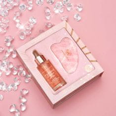CRYSTALLOVE CRYSTALLOVE komplet s kristaliziranim rožnatim kremenom - serum za obraz z rožnatim kremenom in masažna plošča gua sha