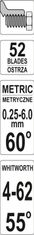 YATO GLOBNI MERILO ZA METRIČNI NAVOJ 60°, 0,25 - 6,0 MM. I WHITWORTH 55°, 4 - 62 BSW, 52 ŠABLON / YT-29984 /