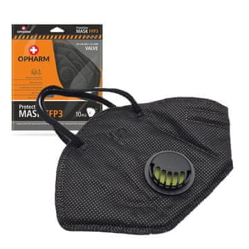 shumee Opharm FFP3 maska s filtrom z ventilom in elastiko, črna, 10 kosov.