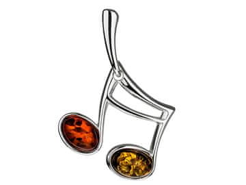 shumee Srebrni obesek za glasbeno noto z jantarjem Majhen ženski obesek Musical Note Sixteen
