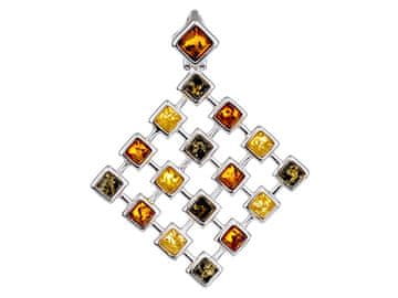 shumee Velik srebrn kvadratni obesek z jantarjem, barvit srebrn ženski obesek