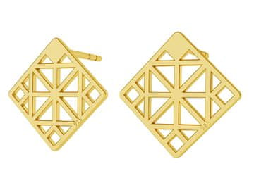 shumee Zlati uhani, veliki odprti kvadratki, pozlačeni, srebrni čepki 14 mm