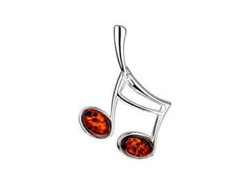 shumee Srebrni obesek za glasbeno noto z jantarjem Majhen ženski obesek Musical Note Sixteen