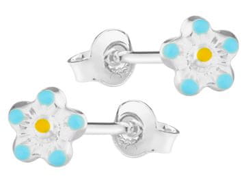 shumee Srebrni uhani z motivom cveta pozabljivke, majhni modri emajlirani čepki