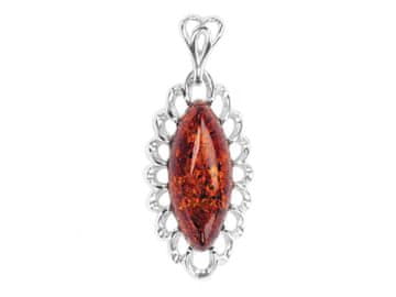 shumee Velik srebrn obesek Marquise z jantarjem, eleganten ženski obesek 925