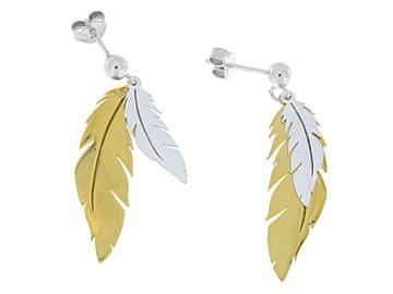 shumee Srebrni dolgi viseči uhani, pozlačena peresa, čepki, 925