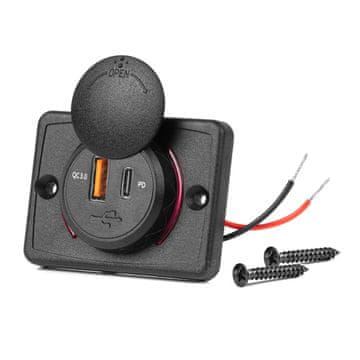 shumee Avto polnilec z USB vtičnicami vodoodporen kvadratni USB + USB-C QC3.0 12V 24V AMIO-04231