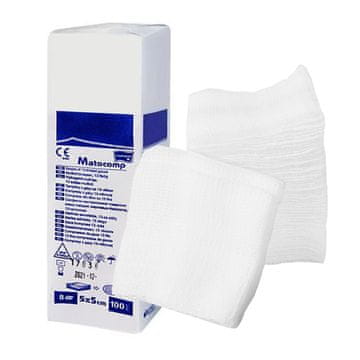 shumee Nesterilni obkladek 5x5 iz gaze, 12 plasti, 13 niti, Matocomp, 100 kosov, škatla