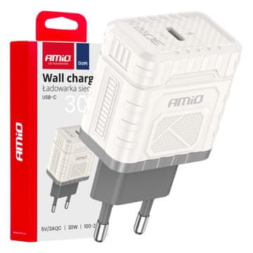 slomart Omrežni polnilnik AMiO Quick Charge GaN PD 30W, USB-C