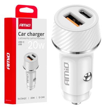 slomart AMiO avto polnilnik USB-A + USB-C 20W (bel) - 1 priključek