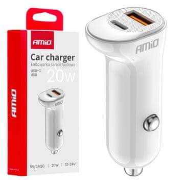 slomart AMiO avto polnilnik USB-A + USB-C 20W (bel)