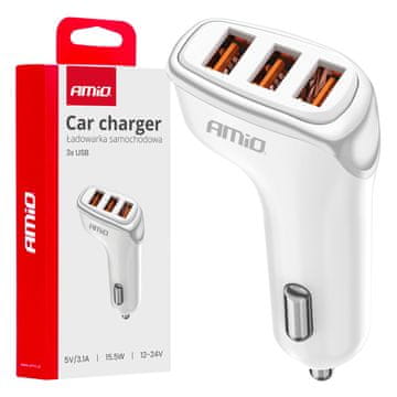 slomart AMiO avtomobilska polnilka 3x USB-A, 3,1A, bela