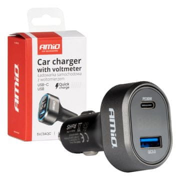 shumee Hitri avtomobilski polnilec z voltmetrom 48W PD30W QC3.0 USB-A USB-C AMIO-04178