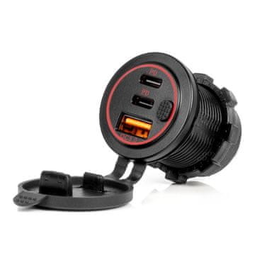 slomart Avto polnilnik AMiO, vodoodporen, vklop, USB+2xUSB-C QC3.0, 12/24V