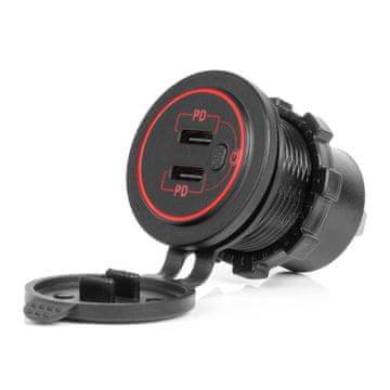 AMIO Avtopolnilec z USB vtičnicami, vodoodporen, s stikalom, 2x USB-C, 12V, 24V AMIO-04224