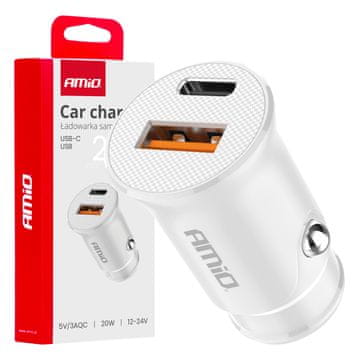 slomart AMiO avto polnilnik USB-A + USB-C 20W (bel) - 1 priključek