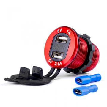 AMIO Vodoodporen polnilec s testerjem napetosti 2x USB 12V 24V MOD-11 AMIO-02861