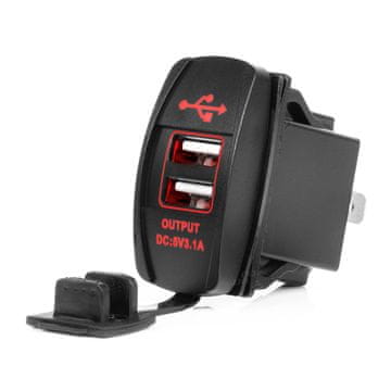 AMIO Avtopolnilec z USB vhodi, vodotesen, v obliki čolna, 2x USB 12V 24V AMIO-04228