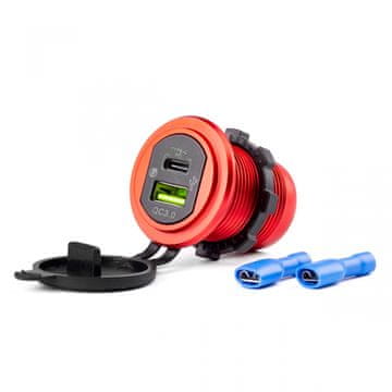 AMIO Vodotesen polnilec z USB + USB-C vtičnicami 12V 24V MOD-09 AMIO-02859