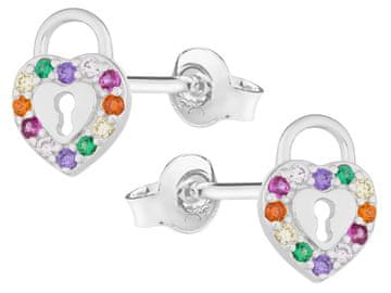 shumee Srebrni uhani s ključavnico in kubičnim cirkonijem, prevlečeni z rodijem, za ženske