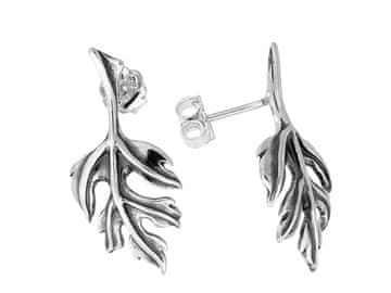 shumee Srebrni uhani z velikimi listi, oksidirani listi, srebro 925