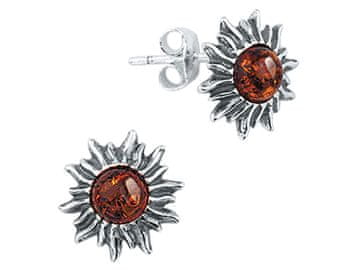 shumee Srebrni uhani Sonce z oksidiranim jantarjem