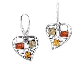 shumee Srebrni viseči uhani v obliki srca z jantarno angleško zaponko, srebro 925