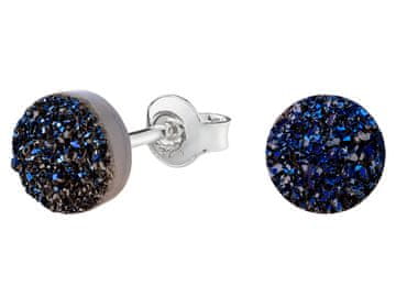 shumee Srebrni Druzy obročki, nabrizgani s titanovo modrimi čepki 6 mm