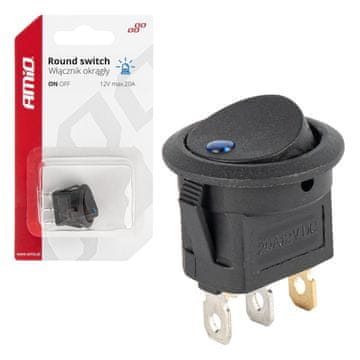 AMIO Stikalo, okrogel gumb, 12V 20A, ON OFF, modra osvetlitev, AMIO-03963