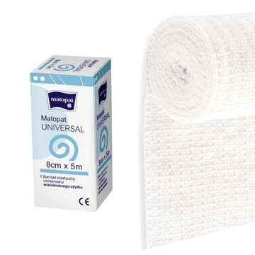 shumee Univerzalni elastični povoj s sponko 8 cm x 5 m za večkratno uporabo Matopat Univerzalna nesterilna škatla 1 kos