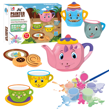 shumee ČAJNI KOMPLET ZA BARVANJE DINOZAVROV PIŠKOTI SKODELICE MALI UMETNIK