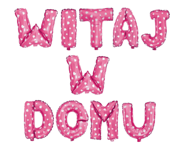 shumee folijski balon z napisom DOBRODOŠLI DOMOV, roza s srčki | 460389