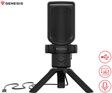 Genesis RADIUM 250 profesionalni mikrofon, 192kHz, USB-C, RGB, črn