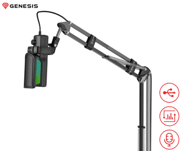 Genesis RADIUM 251 profesionalni mikrofon, 192kHz, USB-C, RGB, z roko, črn