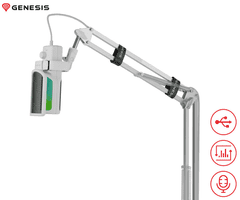 Genesis RADIUM 251 profesionalni mikrofon, 192kHz, USB-C, RGB, z roko, bel