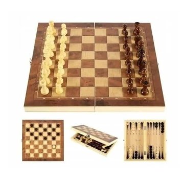 hurtnet 3v1 lesena šahovnica in dama 34×34cm XL