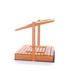 ABC CONNECT Leseno otroško peskovnik 120x120 cm s klopmi in nastavljivo streho (impregnirano)