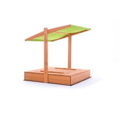 ABC CONNECT Leseno otroško peskovnik 120x120 cm s klopmi in nastavljivo streho (impregnirano)