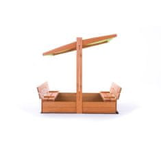 ABC CONNECT Leseno otroško peskovnik 120x120 cm s klopmi in nastavljivo streho (impregnirano)