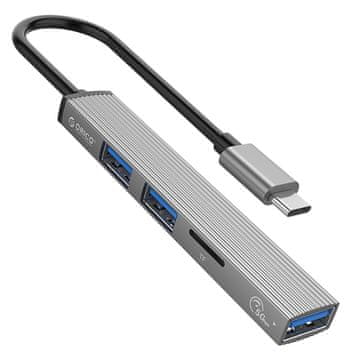 Orico USB-C vozlišče, čitalnik kartic Orico AH-12F-GY-BP 3xUSB-A 3.1 Gen1, 5 Gbps, aluminij