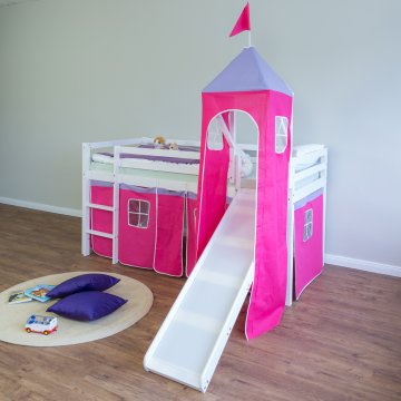 Homestyle4U Pograd, tobogan, stolp, zavesa, 90x200 cm, rdeča