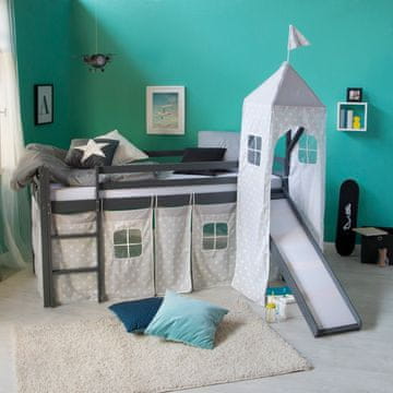 Homestyle4U Pograd s toboganom in stolpom, 207,5x228x219,5 cm, siva