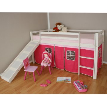 Homestyle4U Otroška pogradna postelja, loft postelja, 208x110x97 cm, bela, roza