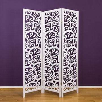 Homestyle4U Pregrada za prostor, 3-delni zložljiv paravan, 175x130x2,2 cm, bela
