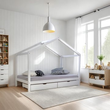 Homestyle4U Otroška postelja z ležiščem in predali, 208x160x96 cm, bela
