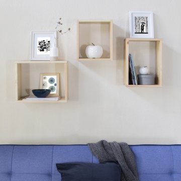 Homestyle4U Stenska polica komplet, 3 kosi, 43,5x37x21,5 cm, rjava